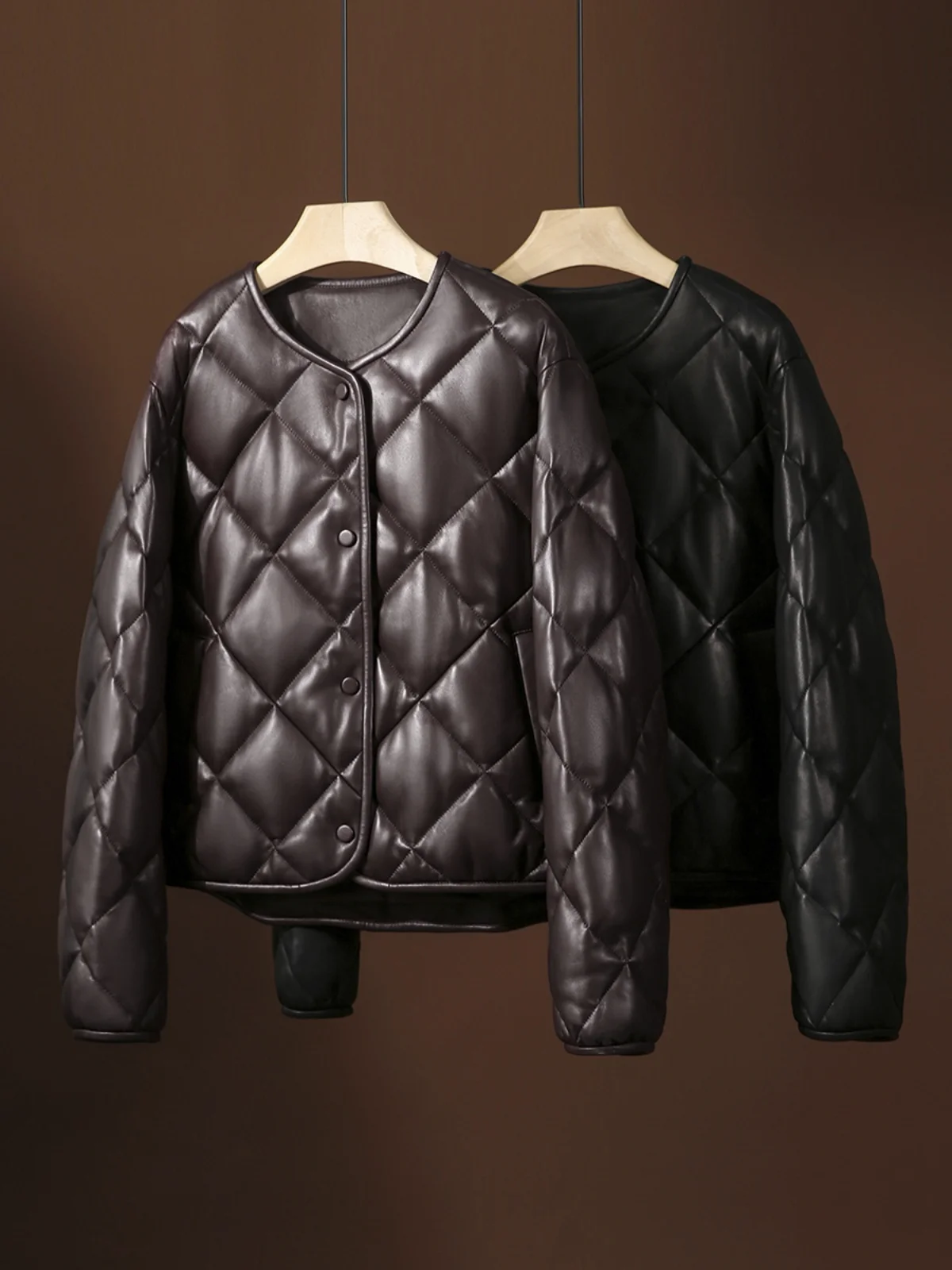 24-Year Non-Coated Leather 95 White Goose Down down Coat Diamond-Shaped Plaid Loose Short Down jacket Women...