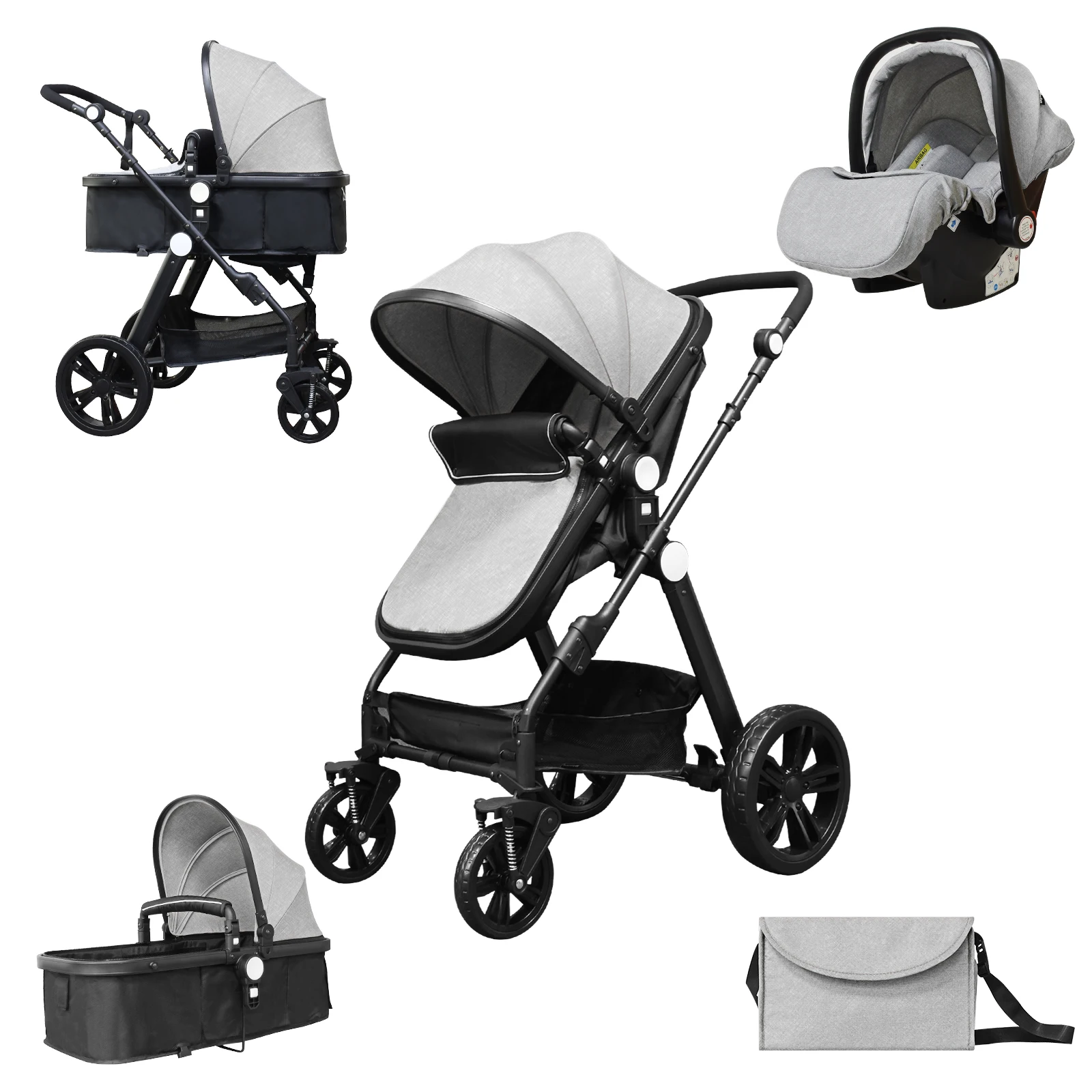 

Babyfond Baby Stroller 3 in 1 High Landscape Baby Cart Can Sit Can Lie Portable Pushchair Baby Cradel Infant Carrier Free Ship