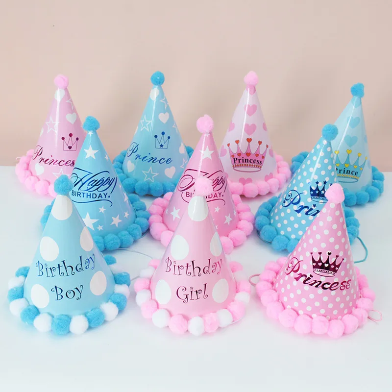 

Birthday hats Wholesale birthday supplies colorful hats Children adult first year dress kindergarten pointy birthday paper hats