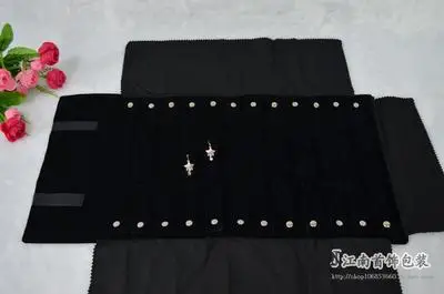 

Fashion Black Velvet Jewelry Roll Bag for Jewellery Pendant Organizer Storage Foldable Bag Portable Necklace Display Cases
