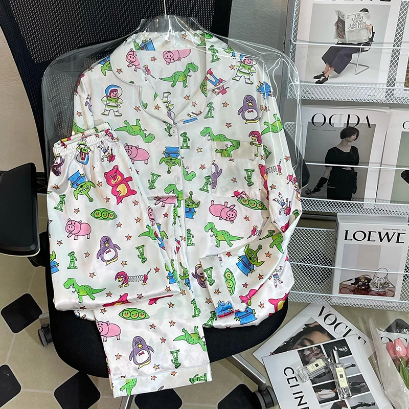 CAIYIER Luxury Pajamas Set For Women Sexy Ice Silk Long Sleeve Trousers Sleepwear Suit Ladies Thin Winter Long Sleeve Homewear