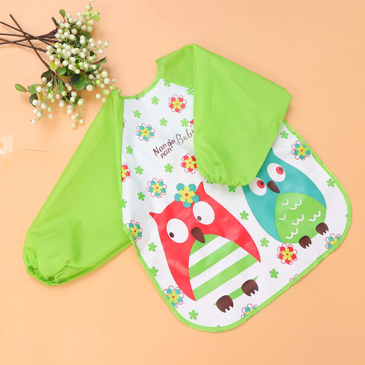 

Waterproof Childrens Smock Printed Bird Pattern Aprons with Fastener Pocket and Sleeves Artist Shirt for Eating Kids