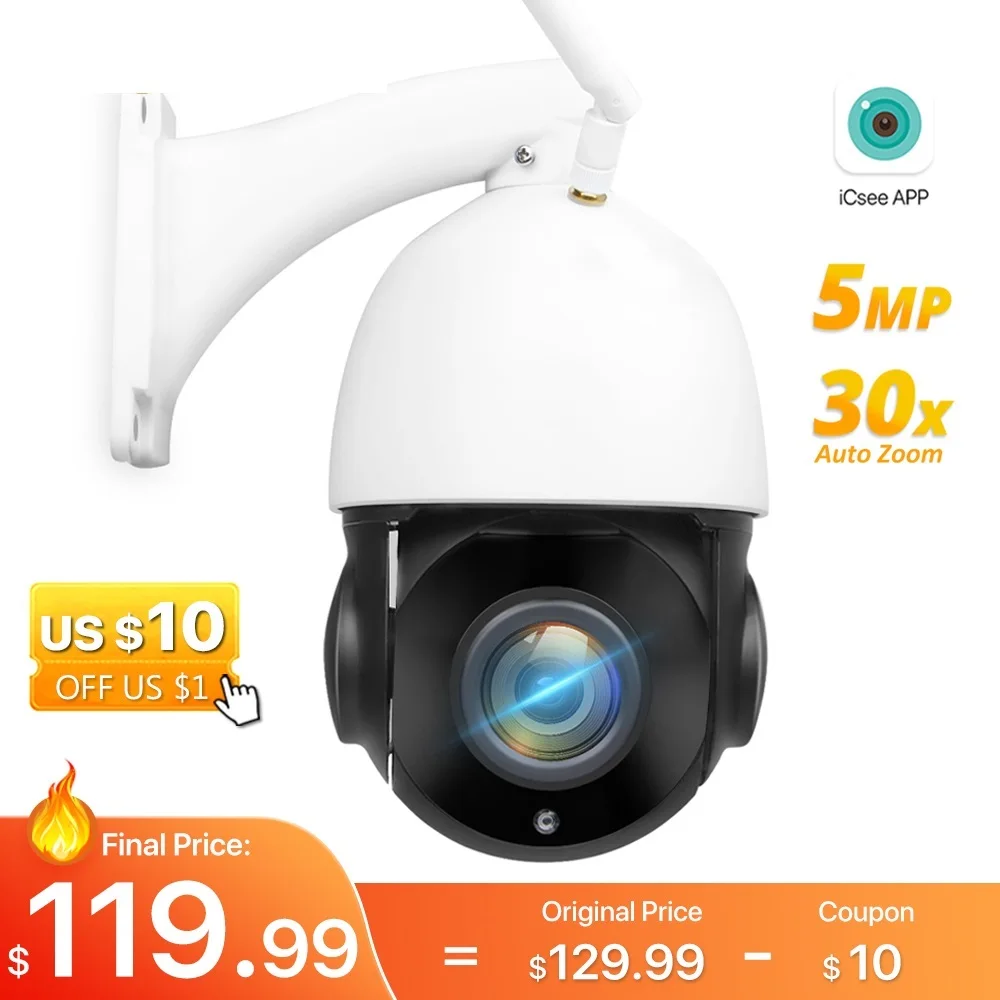 

New WiFi IP Camera 5MP HD 30X Optical Zoom Outdoor PTZ Speed Dome Camera Human Detection Security Camera P2P CCTV Surveillance