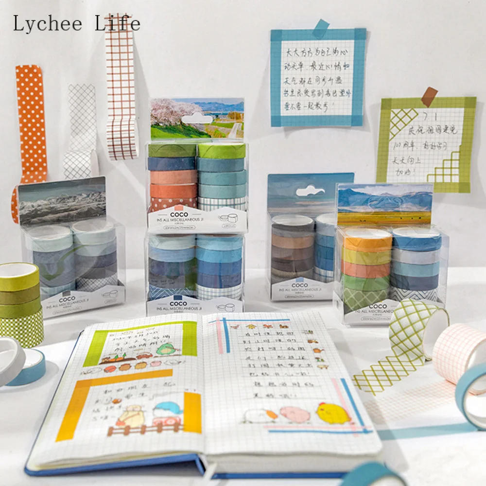 

Lychee Life 10Rolls Solid Color Washi Tape Set Masking Tape Journal Supplies Scrapbooking Paper Stationary Tape Sticker