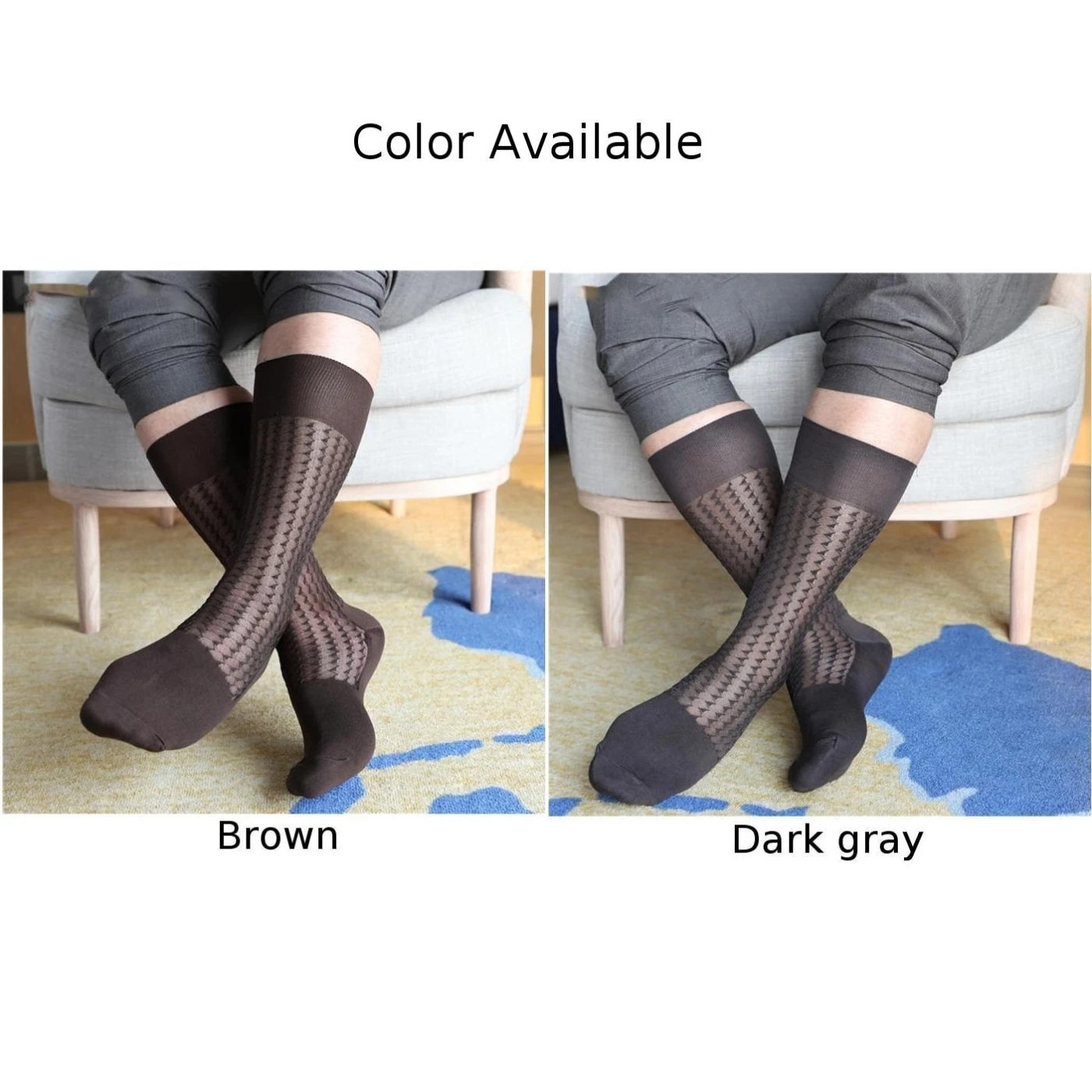 Повседневные и стильные мужские чулки до колена в полоску темно-серые кофейные