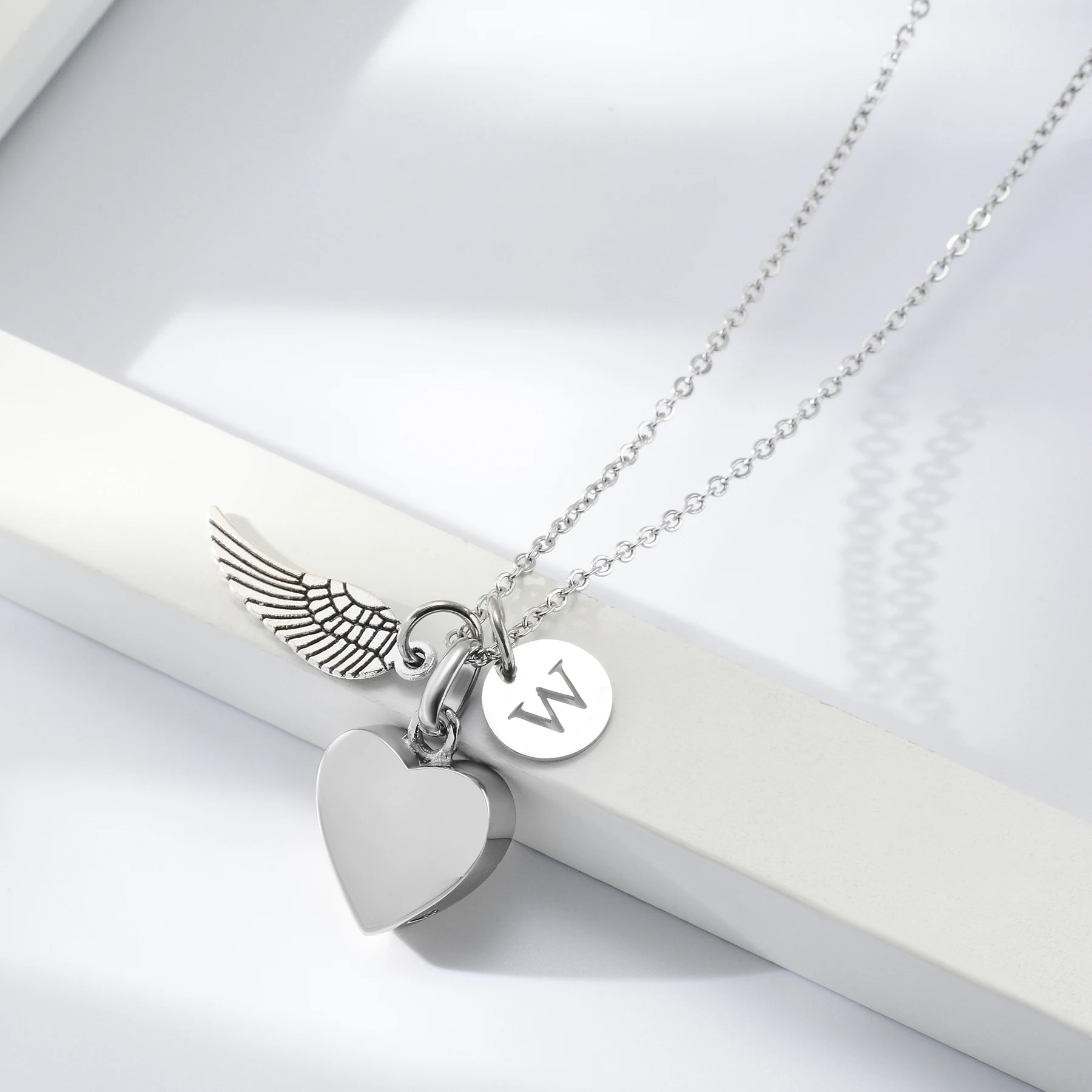 Personalized Stainless Steel Heart Urn Necklace for Ashes Jewelry with 26 Letter Initial Charm Waterproof Memorial