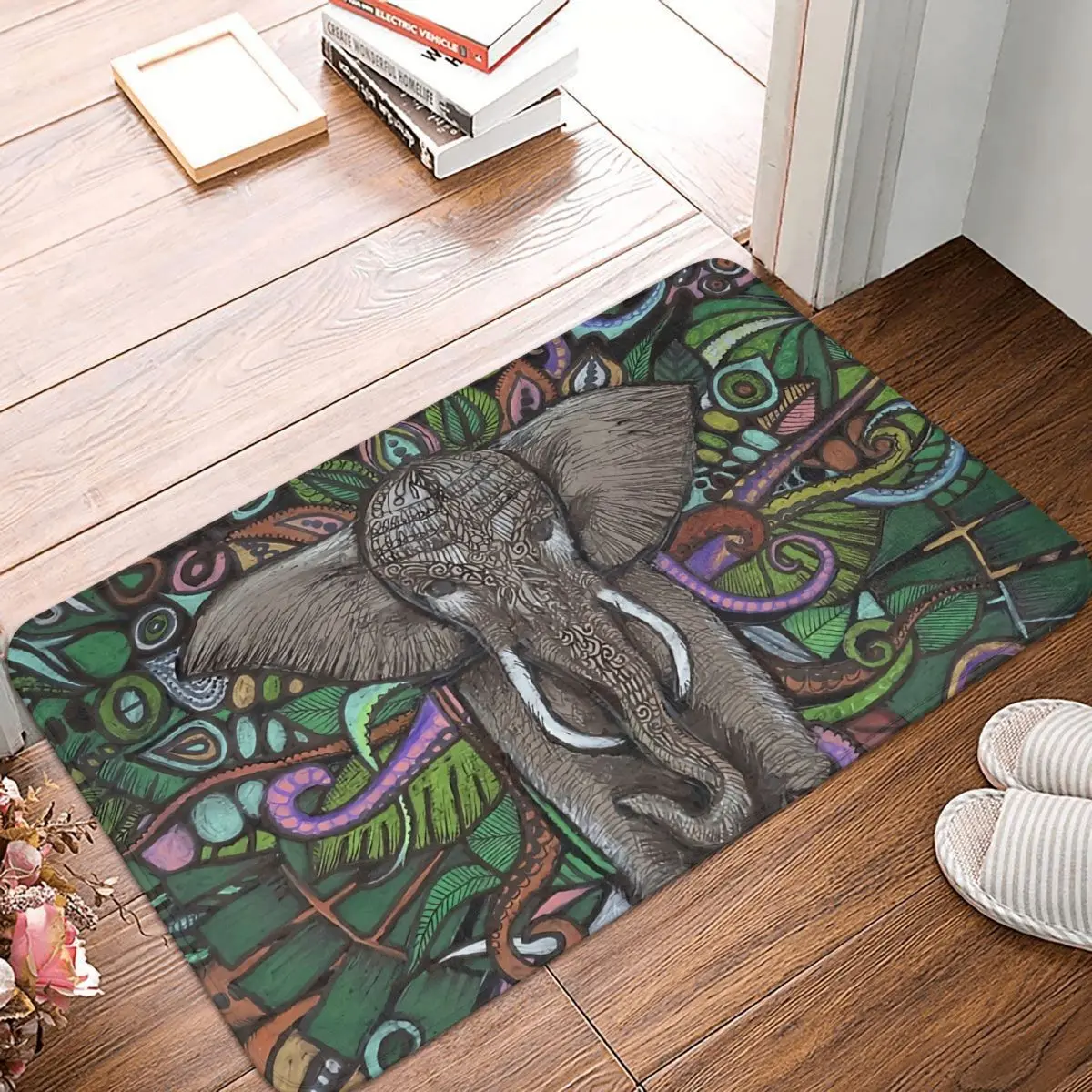 

Colorful Rainforest Bath Non-Slip Carpet Elephant Bedroom Mat Welcome Doormat Home Decor Rug