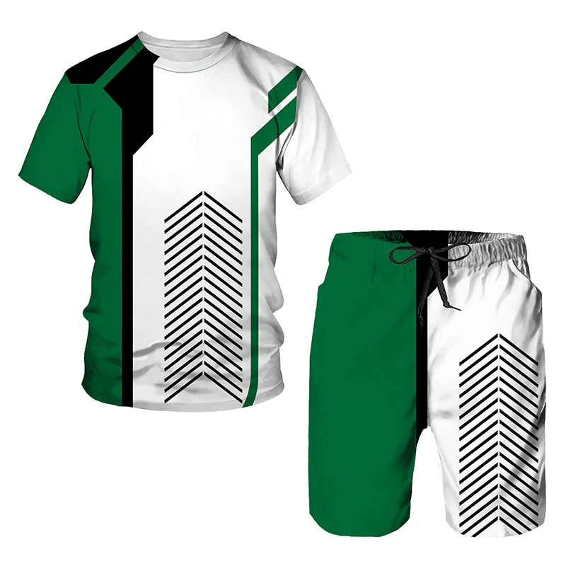 New Summer European and American Oversized Men's Trend Casual Tracksuits 2023 3D Digital Print T-shirt Shorts Set 2 Piece Outfit