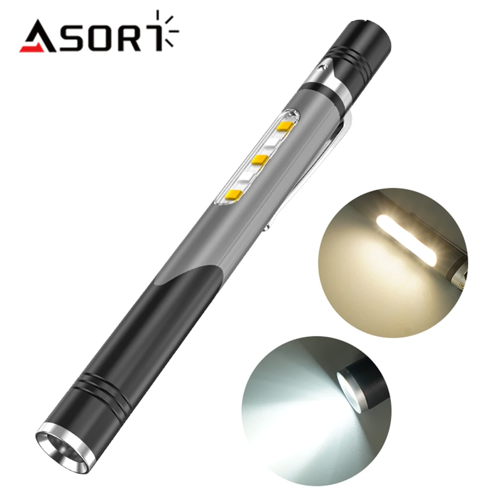 New Medical Flashlight Mini Pen Clip Torch Household Lighting Flashlights Convenient XPG+LED Side Light Micro USB Charging