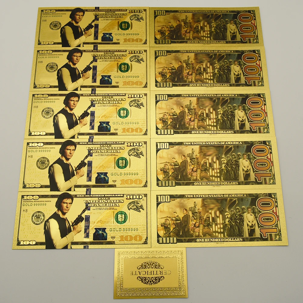 

10 Pcs/lot $100 Gold Foil Notes US Movie & TV Merchandise Fake Money Craft Decoration Cards Collection Business Gifts