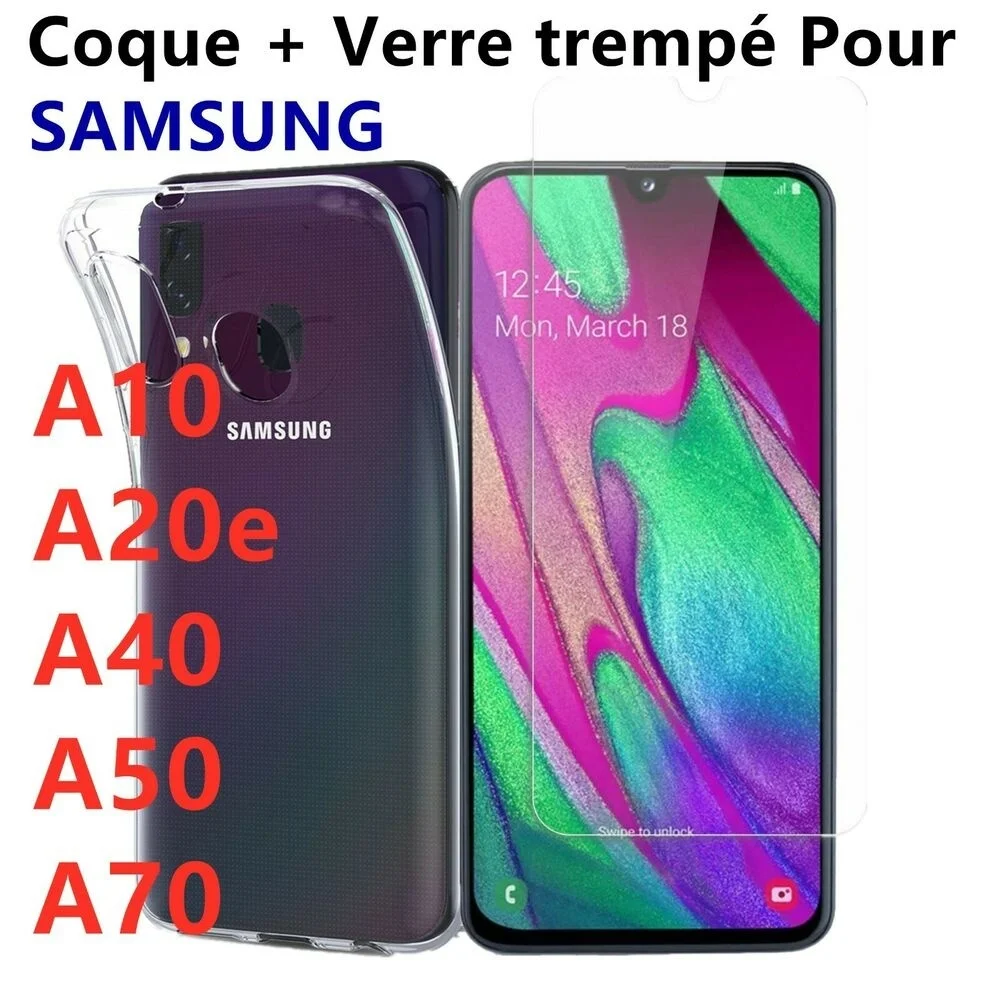 

Coque silicone + Verre tremp Film Protection cran For Samsung A10 A20e A40 A50 A70