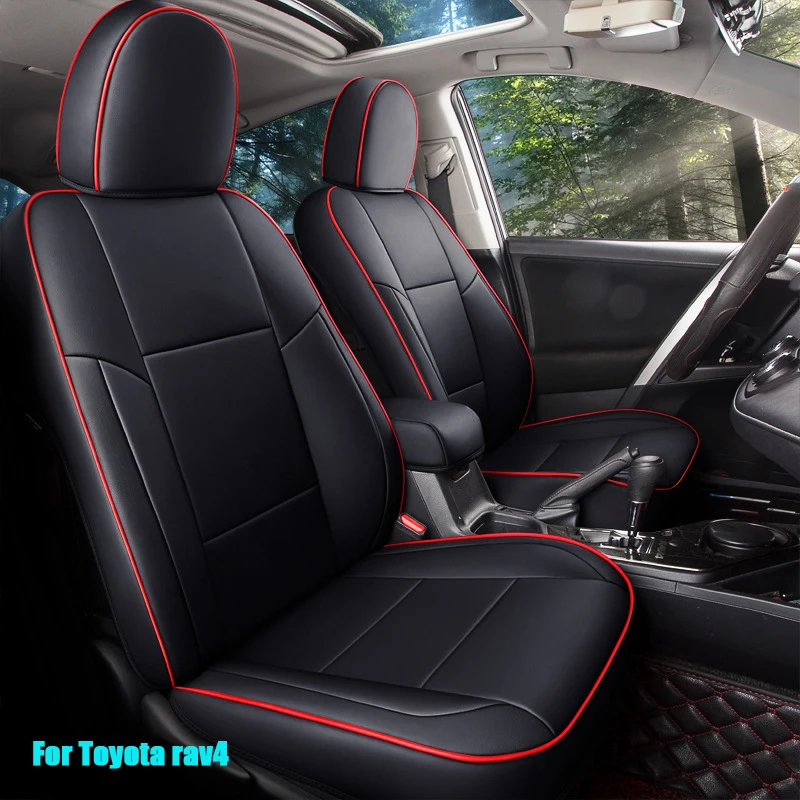 

Quality Goods Custom Fit Set Car Seat Covers for Toyota rav4 2013 2014 2015 2016 2017 2018 2019 years Leatherette (Black/ red ）