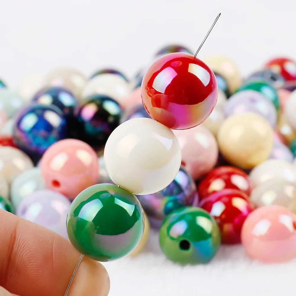 

14mm Acrylic color plated AB solid color round bead perforated beads DIY mobile phone chain necklace accessories materials