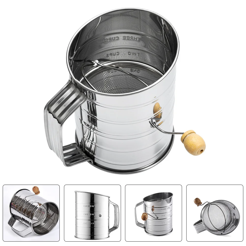 

Sifter Flour Strainer Sifting Baking Hand Sugarsieve Steel Stainless Powder Mesh Kitchen Shaker Rotary Crank Cup Handheld 3 Fine