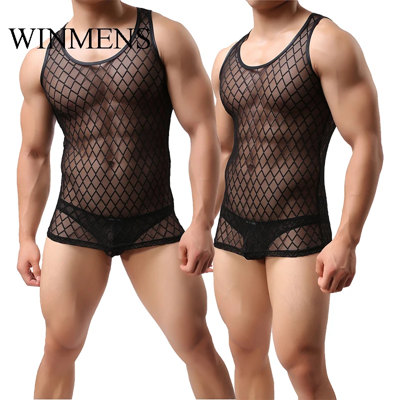 Men's Sleeveless Undershirt See Through Diamond Mesh Vest Summer Breathable V-neck Singlet  Sheer Fishnet Gay Slimming Shirts