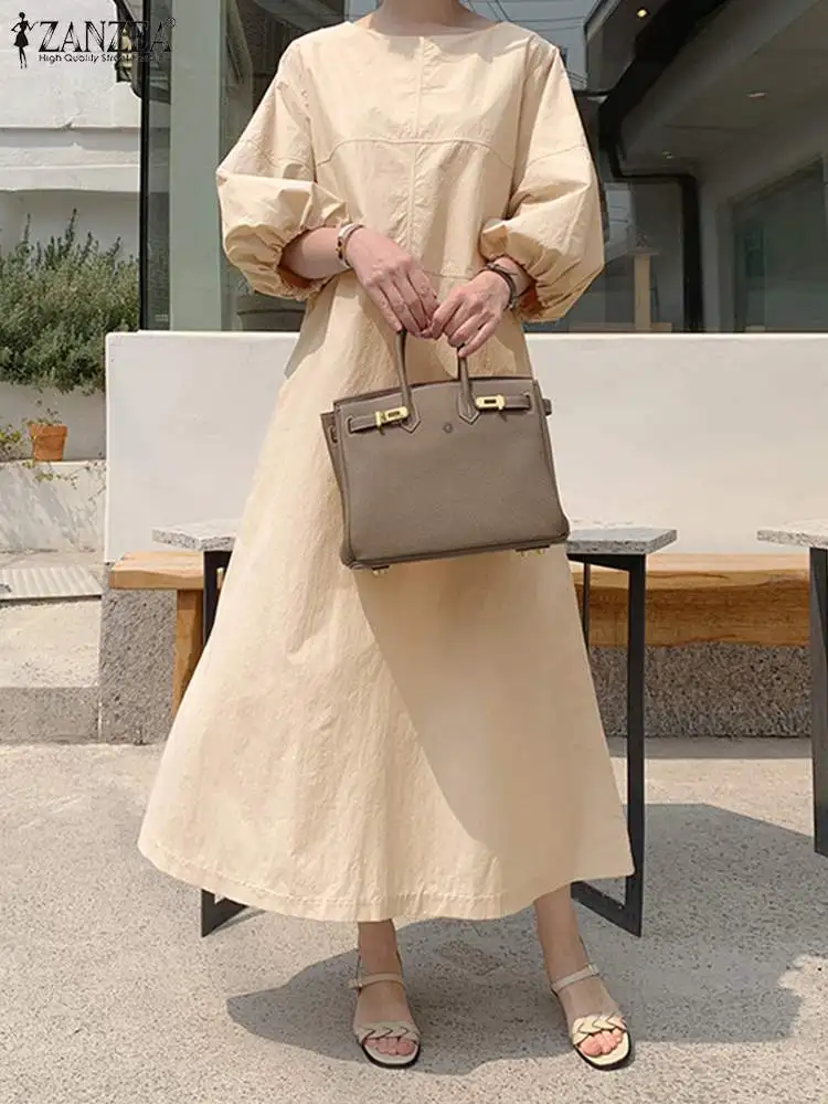 

ZANZEA Spring Puff Sleeve A-line Women's Dress Elegant Casual Solid Work OL Vestidos Sundress Female Stylish Party Dresses 2022