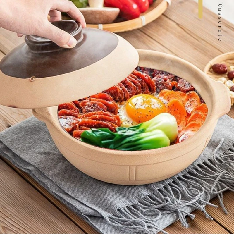 

500ML/750ML Casseroles Rice Noodle Porridge Milk Soup Clay Stew Earthenware Cooking Pot Decoct with Handle Ear Clay Pots T21C