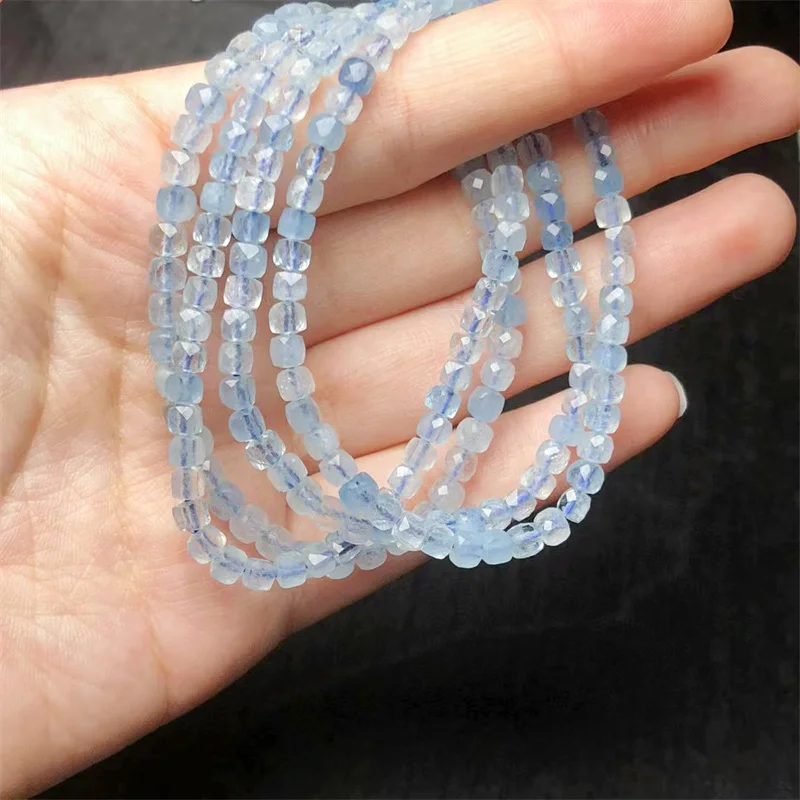 

Natural Aquamarine Cube Bracelet For Women Charm Fortune Energy Bangle Mineral String Woman Amulet Jewelry Gift 1PCS