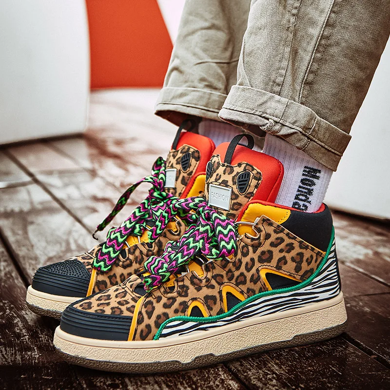 2022 New Retro High Top Sneakers Men Unisex Designer Sneakers Animal Leopard Shoes Men Platform Skateboard Shoes Men Trainers