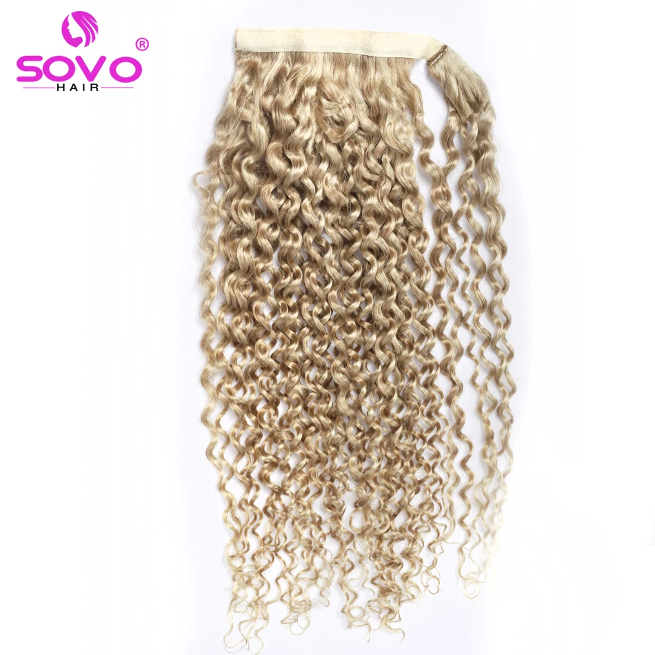 160G Water Wave Ponytail Human Hair Extension Drawstring Long Pony Tail Clip in Hairpiece For Woman Blonde Remy Vietnamese Hair