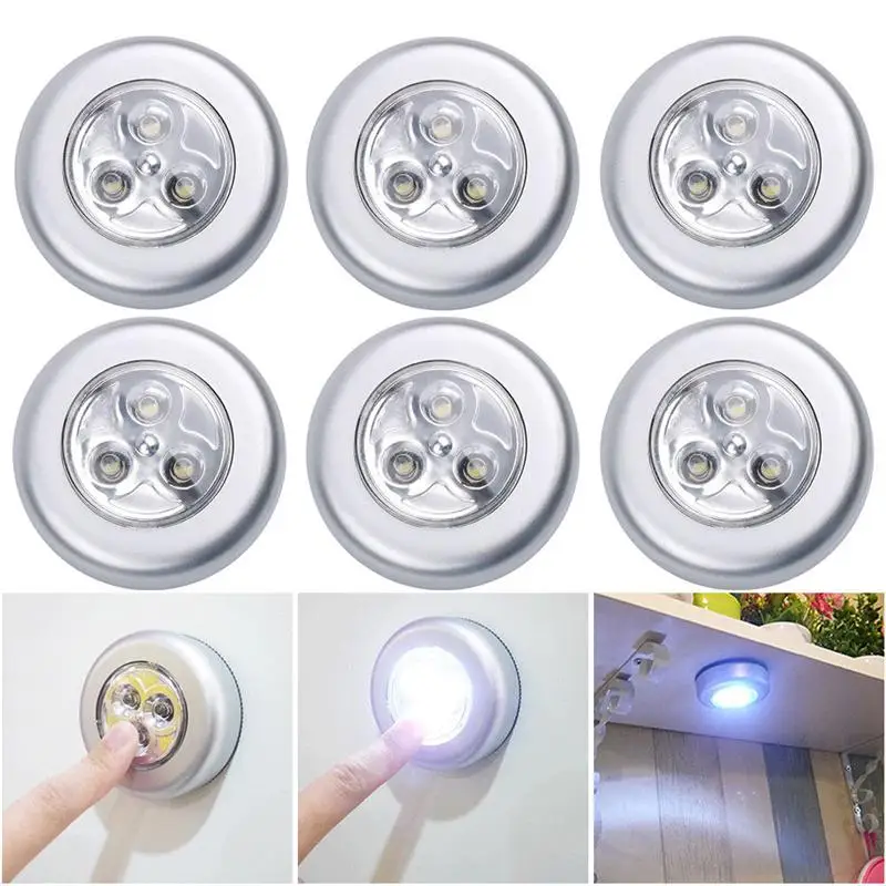 

5pcs Battery Powered Night Lights Wireless Cabinet Lights Click 3-LED Push Light Lamp For Home Wardrobe Bathroom(White Light)
