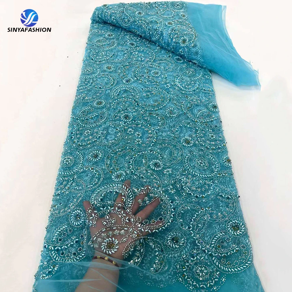 Фиолетовая африканская нигерийская кружевная ткань высокого качества 5 ярдов