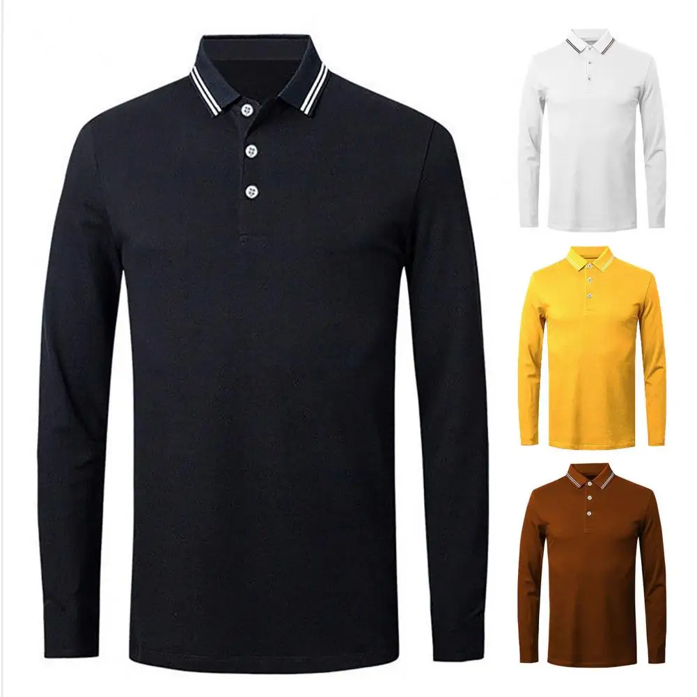 

Однотонный мужской топ с длинным рукавом, простая Облегающая рубашка с отложным воротником для повседневной носки