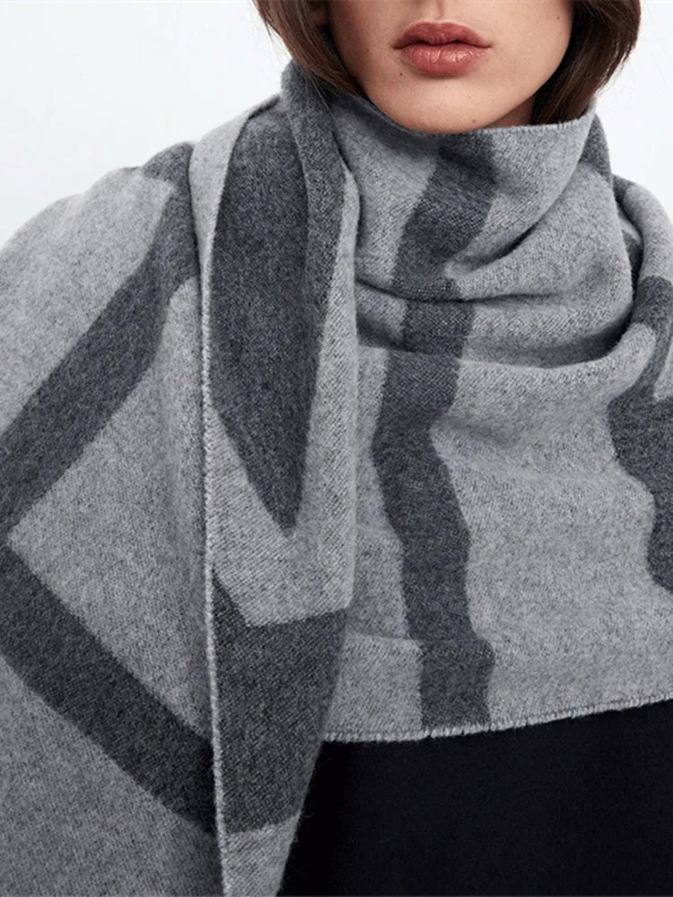 

Women Scarf Letter Jacquard Shawl Wool Tassel Contrast Casual 2023 New