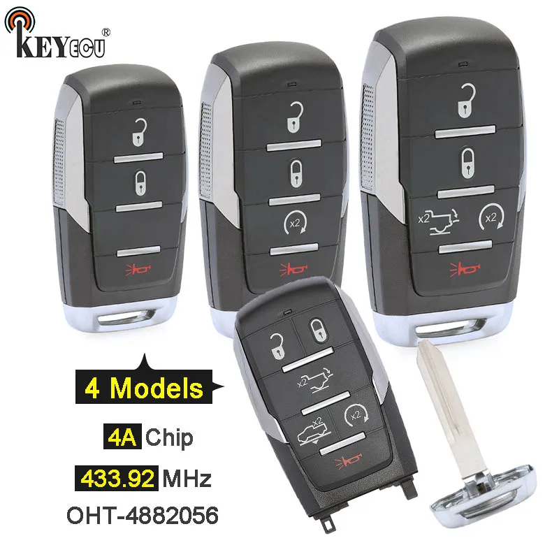 KEYECU 433MHz PCF7953M / 4A Chip OHT-4882056 Replacment Smart Remote Key Fob for Dodge Ram 1500 Pickup 2019 2020 2021 2022