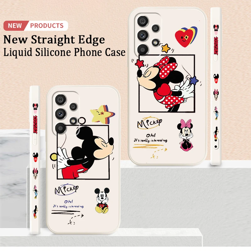

Love Disney Mickey Minnie Phone Case For Samsung A73 A53 A54 A34 A14 A13 A03 A03S A72 A52 A32 5G Liquid Left Rope TPU Cover