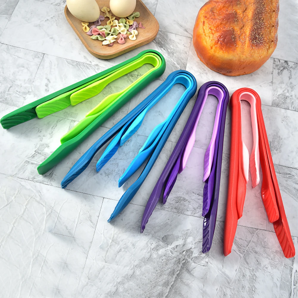 

6Pcs Plastic Food Tongs Set Food Grade Kitchen Tongs Non-Slip Bread Cake Clip 148/200/245mm Salad Serving Clamp Kitchen Tool