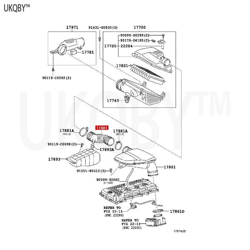 To yo ta La nd C ru ise r Pr a do 2010-2020 17881752121 Air Filter Hose
