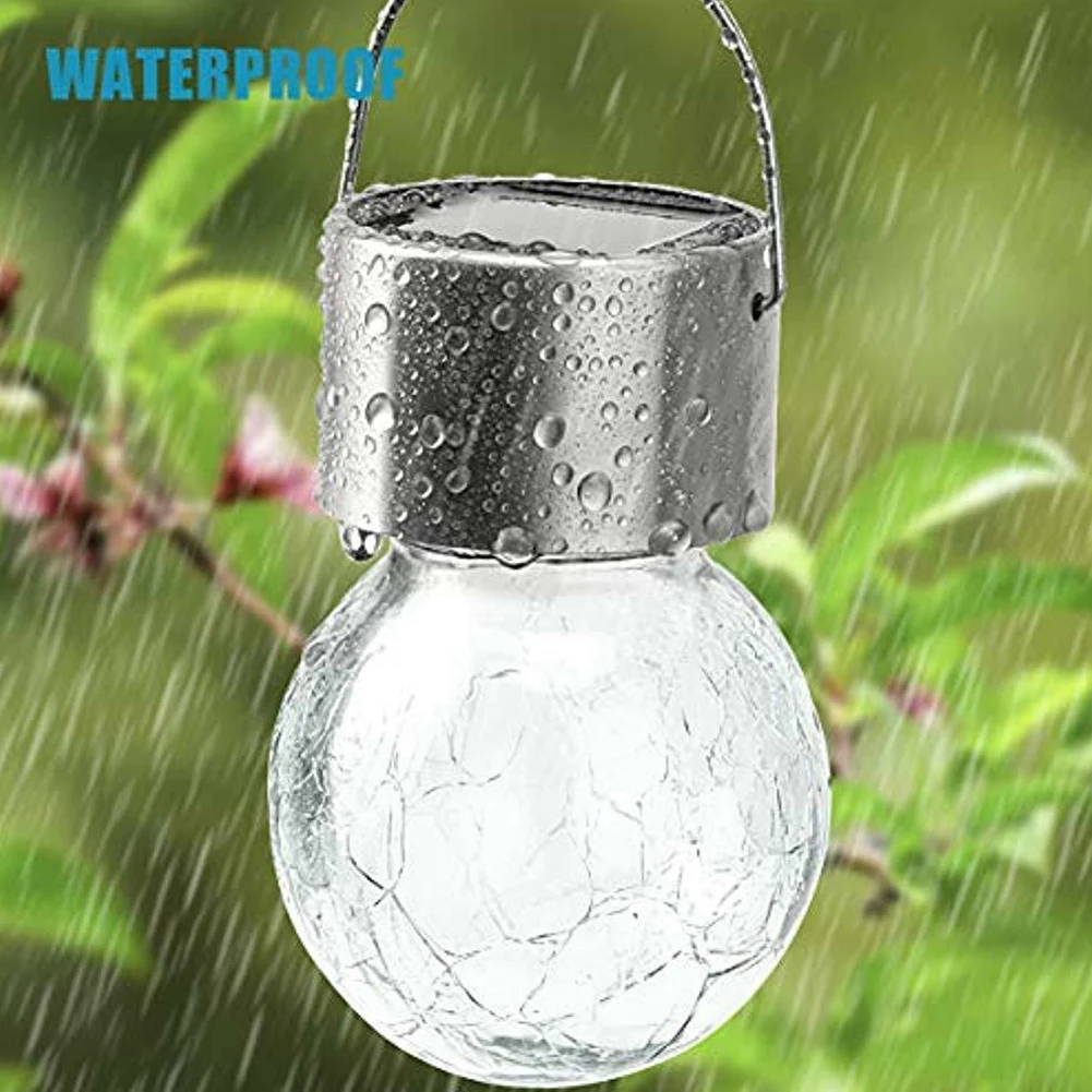 

Patio Waterproof Outdoor Decorative Yard Pathway Hanging Light Cracked Glass Ball With Handle Lawn Solar Powered Globe Holiday