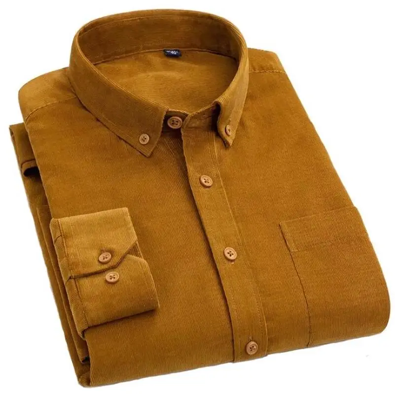 Fashion Autumn/winter Warm Fashion 100%cotton Corduroy Long Sleeved Button Shirt Collar Smart Casual Shirts for Men Comfortable