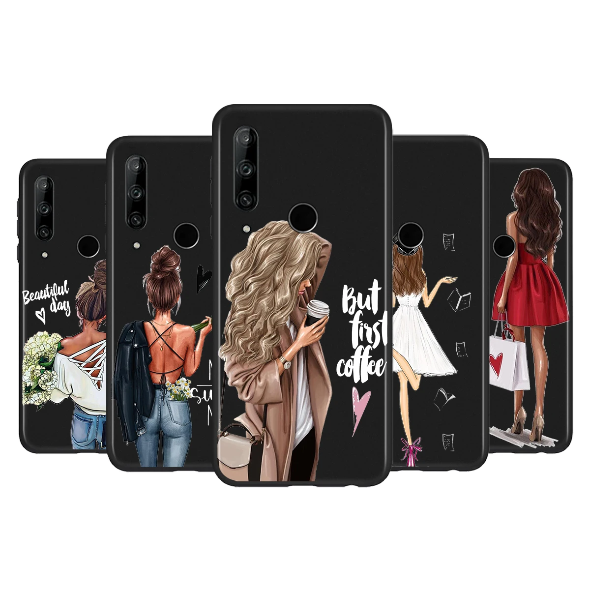 

Summer Travel Baby Silicone Cover For Huawei P50 P40 P30 P20 Pro P10 P9 F8 Lite E Plus 2016 5G Black TPU Phone Case