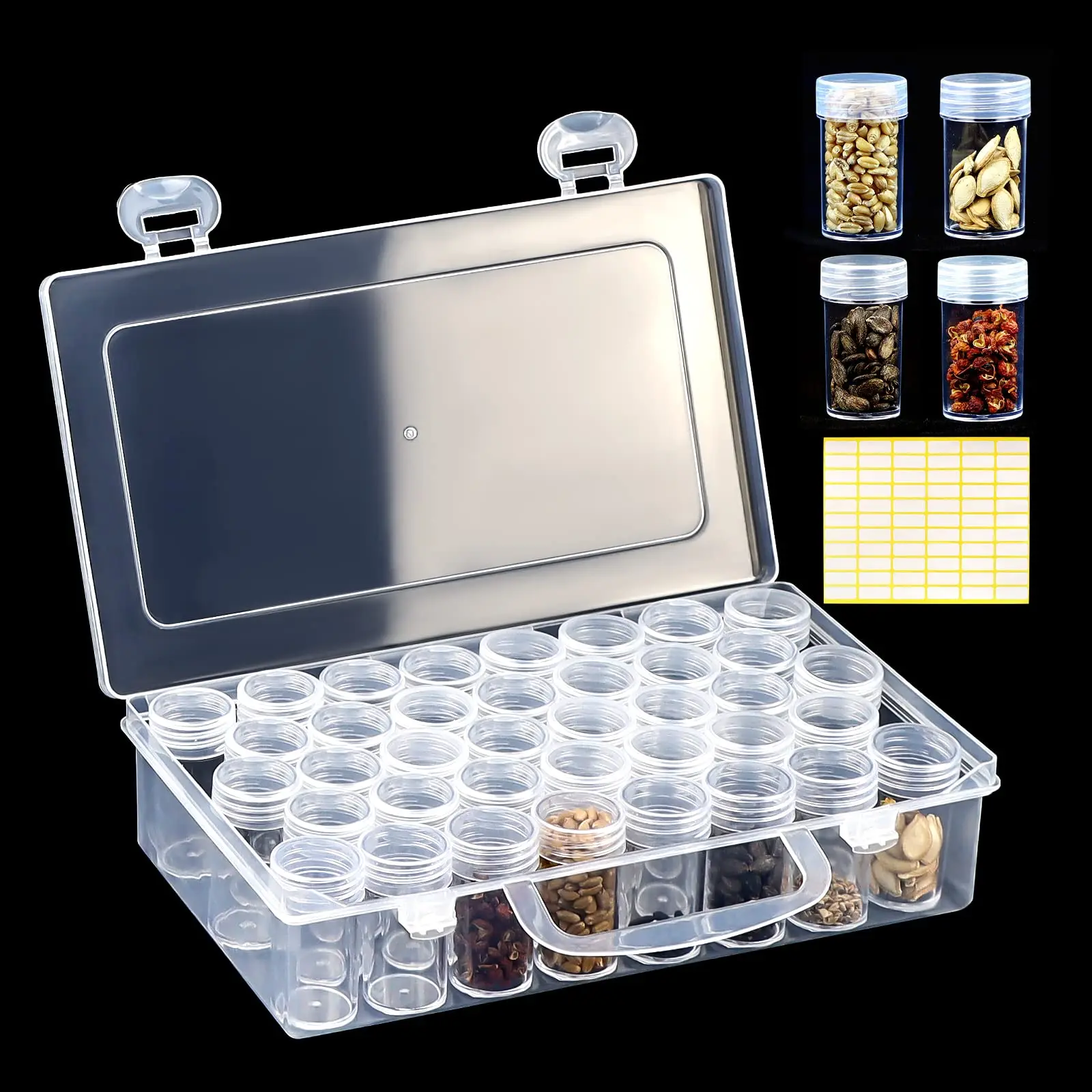 38 Slots Seed Container Organizer Use for Flower Vegetable Clover Seed Storage Box Portable Independent Case with Label Sticker