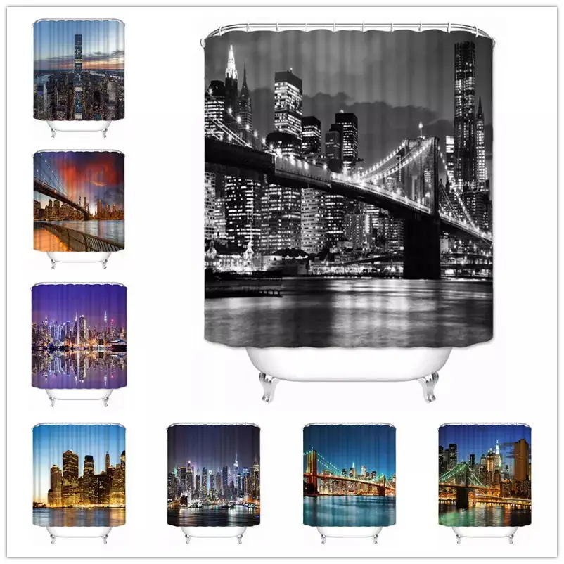 

New York City Printed Shower Curtain Waterproof Polyester Fabric Bathroom Hooks Home Decor cortina de la ducha