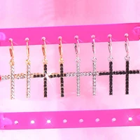 y2k accessories shiny crystal cross earrings korean fashion punk aesthetic dangle earrings for women 2000s jewelry vintage