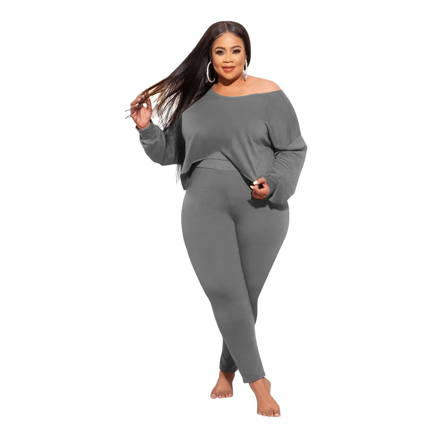 Plus Size Wholesale Dropshopping Women Clothing Two Piece Set Fall Irregular Top and Pants Suits 3xl 4xl 5xl 6xl