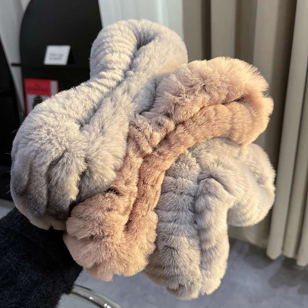 Зимний женский шарф из натурального меха ручной работы эластичного вязаные