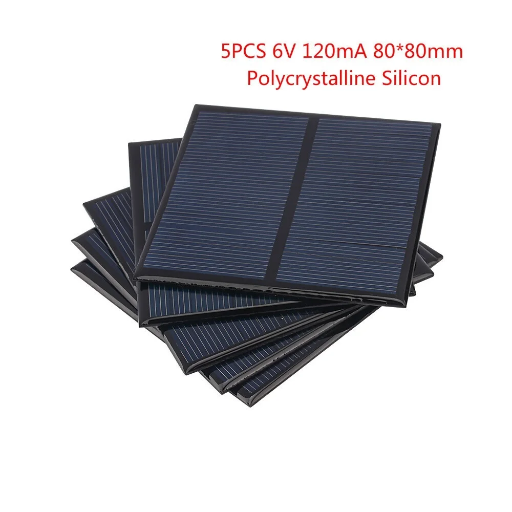 

New` SUNYIMA 5PCS 6V 120mA 80*80mm Solar Panels Polycrystalline Silicon Solar Panel DIY Battery Power Charge Module Mini Solar