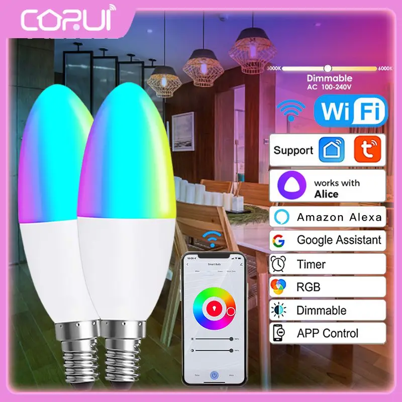 

Voice Control Tuya Tuya Smart Lamp Dimmable Wifi Smart Light Bulb Rgbcw E14 Light Bulb With Alexa Google Home Alice 5w Timer Rgb