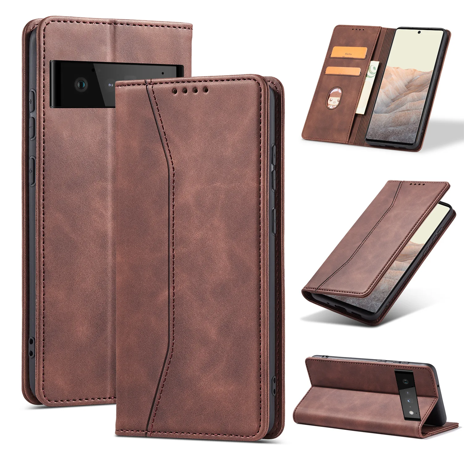 

Magnetic Flip Wallet Leather Case for Google Pixel 7 6 6A Pro 5A 5G Case Cover