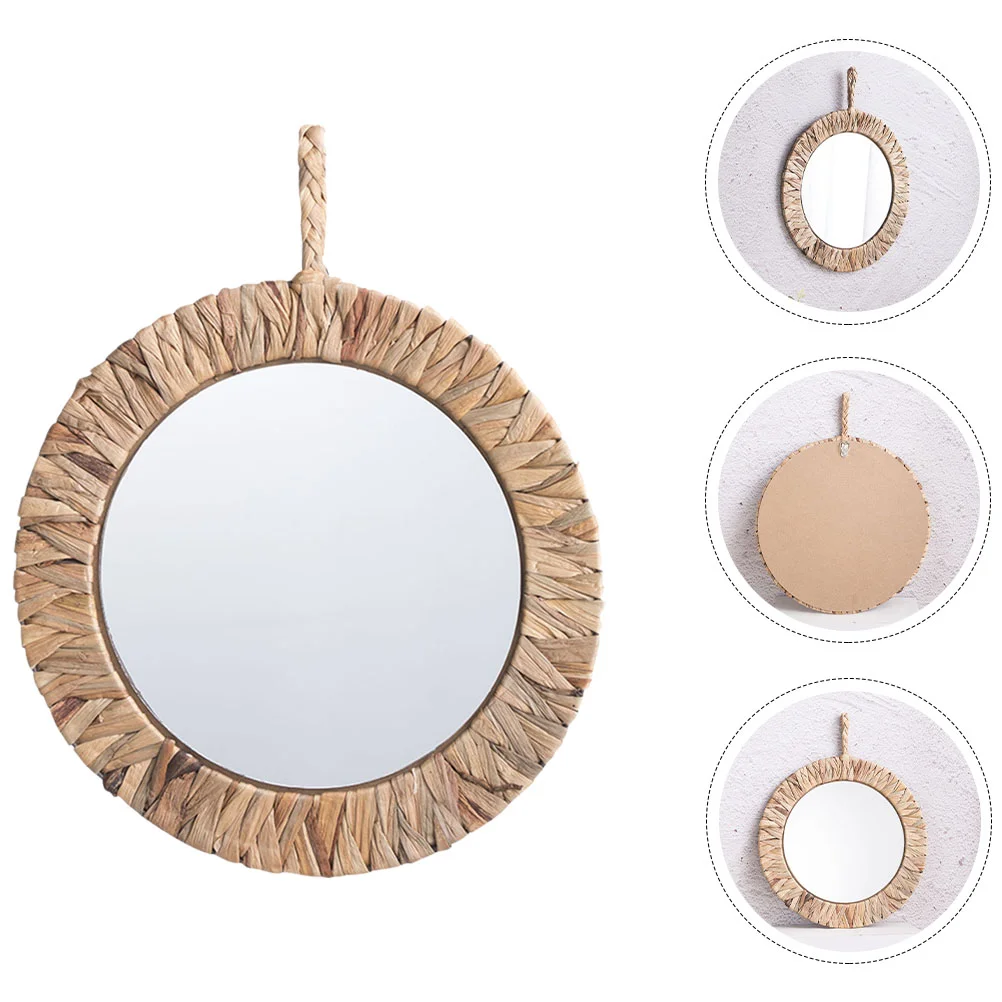 

Hanging Wall Decor Woven Mirror Living Room Mirrors Bedroom Lace 34.5x34.5cm Bathroom Decorative Aluminum