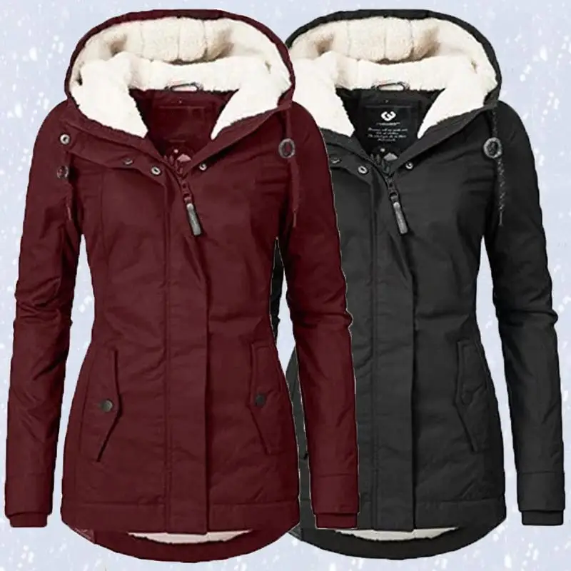 

New Winter Women Warm Parkas Hooded Thick Plush Winter Coats Female Mid-Long Cotton Jacket Warm Coat Outwear 2023
