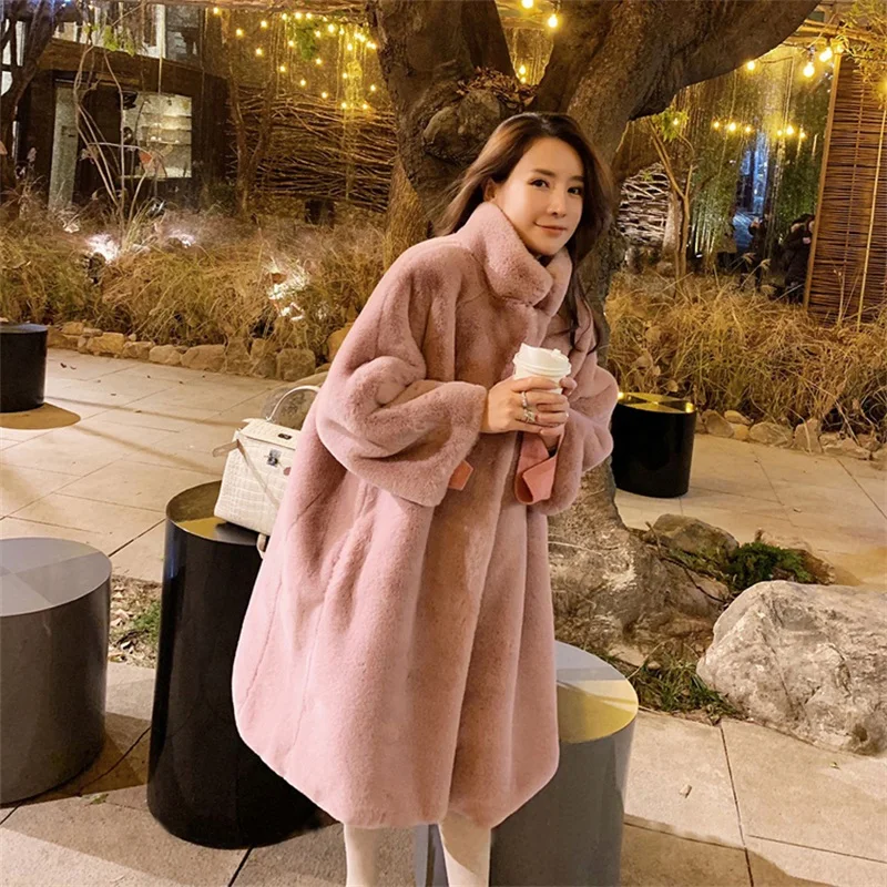 Warm Ladies Luxury Thicken Oversize FemaleTeddy Coat Mid Long Winter Women Mink Fur Loose Coats Plush Jacket Outwear Black Pink