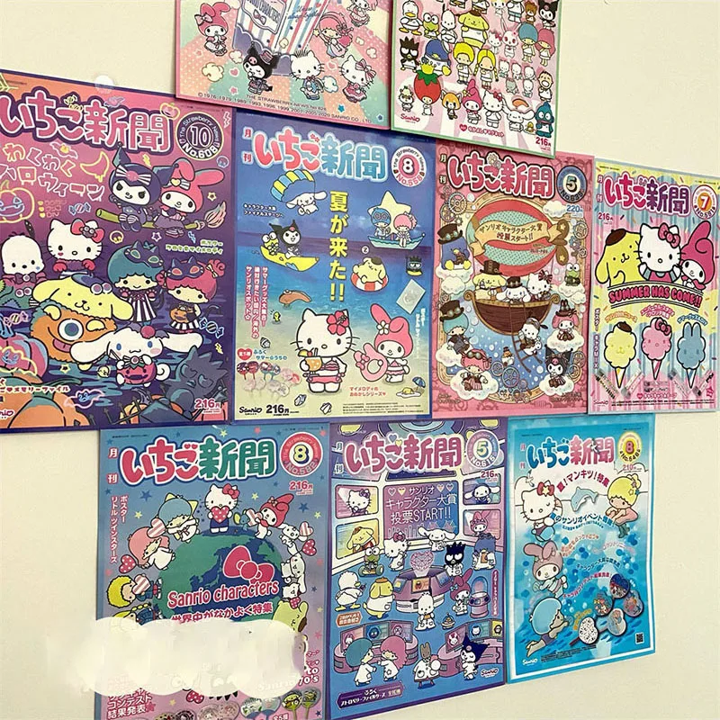 9 шт. милый аниме постер Sanrios Kitty Kuromi My Melody Cinnamoroll наклейки на стену для спальни
