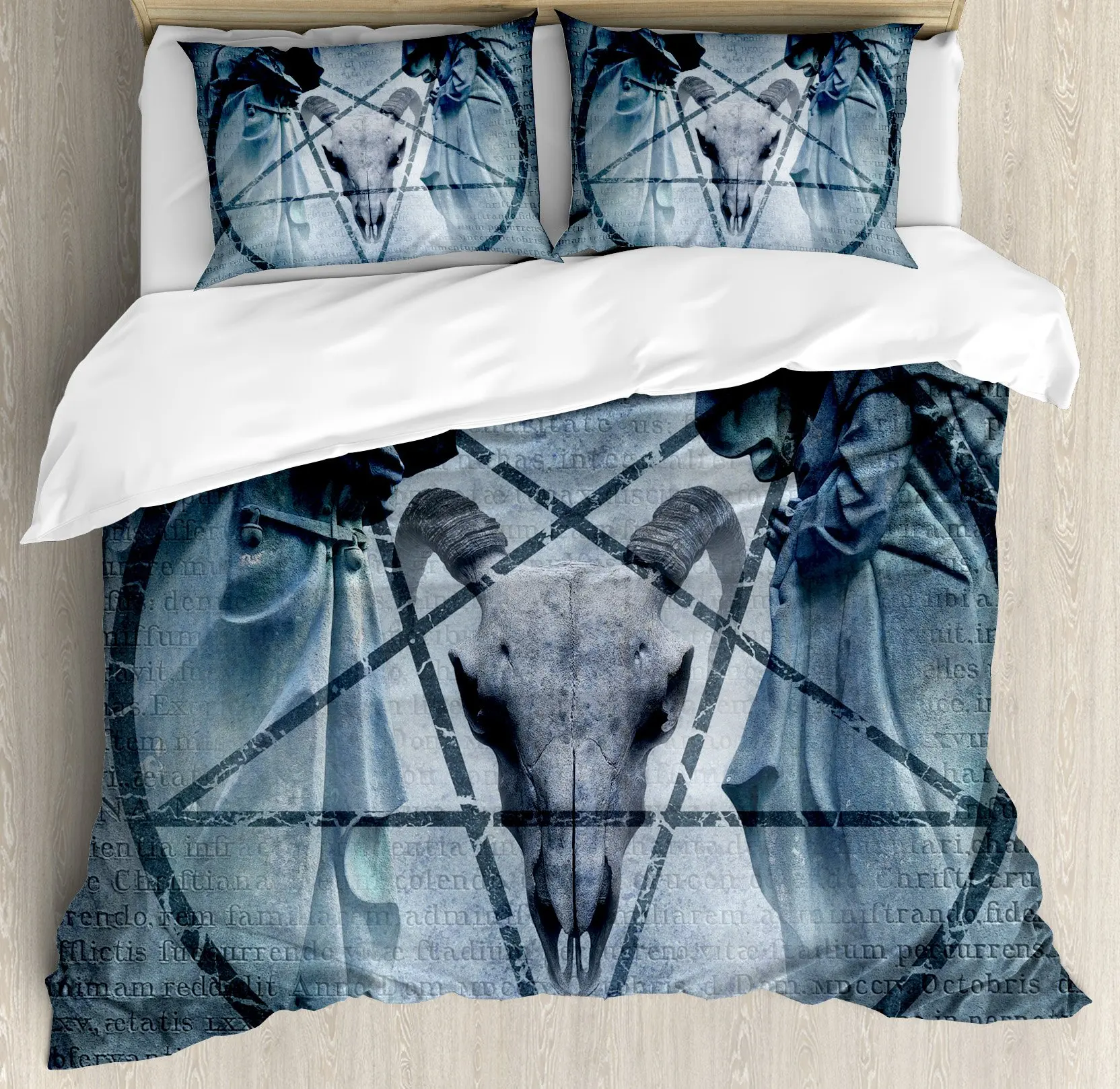 

Baphomet Duvet Cover King Queen Size Pentagram with Demon Satanic Goat Head Bedding Set for Boy Men Horror House Comforter Cover