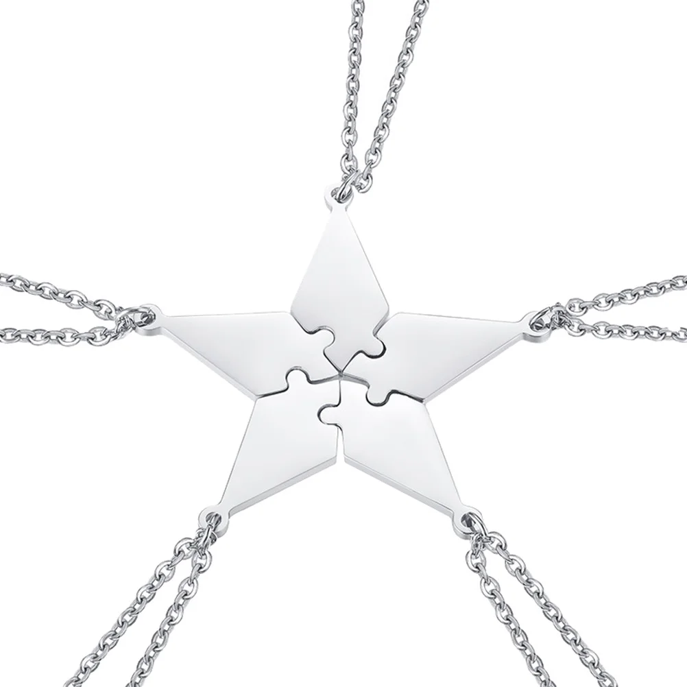 

5pcs Good Family Friendship Necklace Set Five-pointed Star Puzzle Neck Pendant Fashion Necklace Creative Jewelry Accessories