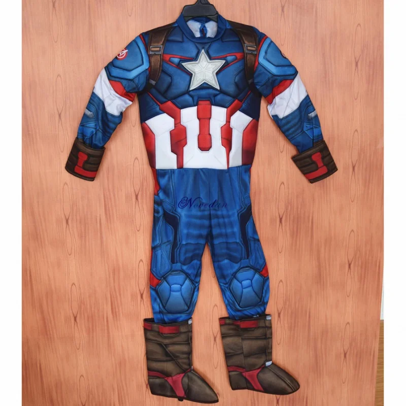 

New Kids Captain Muscle Superhero Jumpsuit Suit Boys Super Heroes Cosplay Costume For Carnival Birthday Party